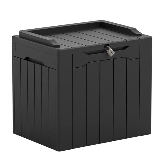 Picture of Greesum 31 Gallon Resin Deck Box Large Outdoor Storage for Patio Furniture, Garden Tools, Pool Supplies, Weatherproof and UV Resistant, Lockable, Dark Black