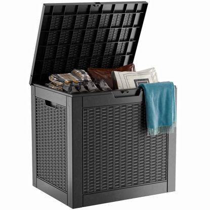 Picture of Vixzen 31 Gallon Resin Deck Box, Lockable Outdoor Storage Box for Patio Cushions Storage Furniture,Garden Tools, Pool Supplies, Weatherproof and UV Resistant- Black