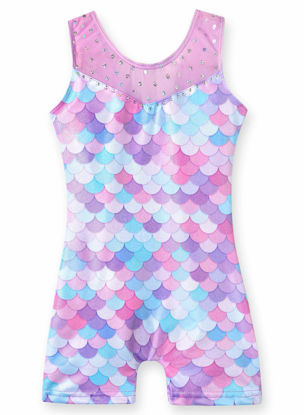 Picture of Leotards for Girls Gymnastics Unicorn Athletic Dance Wear Shiny Rainbow Blue Hotpink (Mermaid Purple, 4-5T)