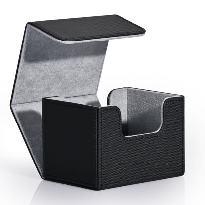 Picture of ZLCA Card Deck Box for Trading Cards, MTG Commander Deck Box Holds 120+ Single Sleeved Cards, Leather Magnetic Card Storage Box Fits for TCG CCG Magic Cards (Black)