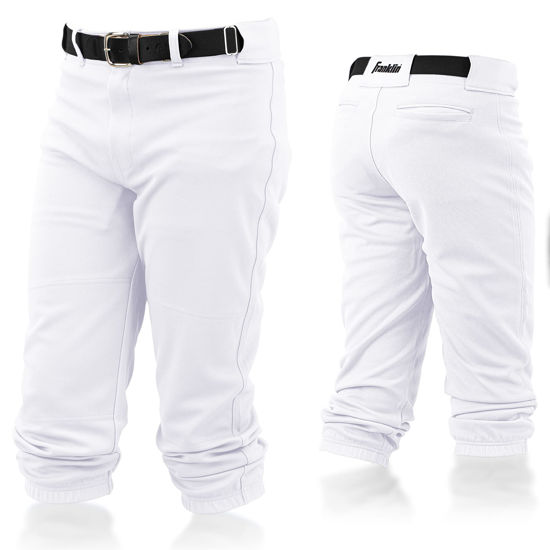 Picture of Franklin Sports Youth Baseball + Softball Pants - Knee High White Baseball Pants for Kids - Boys + Girls Knicker Style Bottoms with Belt Loop - White - Youth Small
