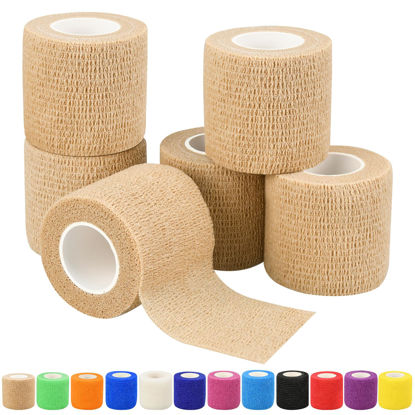 Picture of 1"/2"/3"/4" Self Adhesive Bandage Wraps, 6pcs 5 Yard Breathable Elastic Wraps, Vet Wraps, 12 Colors to Choose, (2", Skin Color, 6pcs)