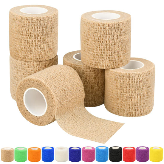 Picture of 1"/2"/3"/4" Self Adhesive Bandage Wraps, 6pcs 5 Yard Breathable Elastic Wraps, Vet Wraps, 12 Colors to Choose, (2", Skin Color, 6pcs)