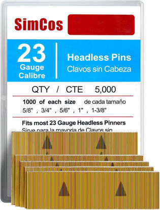 Picture of SimCos 23 Gauge Pinner Nails (5/8",3/4",5/6",1",1-3/8") assorted 5 sizes' Headless Pin Nails for 23 GA Pneumatic or Electric Pinner or pin gun,Project Pack (5000)