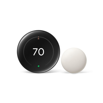 Picture of Google Nest Learning Thermostat (4th Gen, 2024) with Nest Temperature Sensor - Energy Saving Smart Thermostat with Adaptive Eco - Works with Alexa and Google Home App - Polished Obsidian