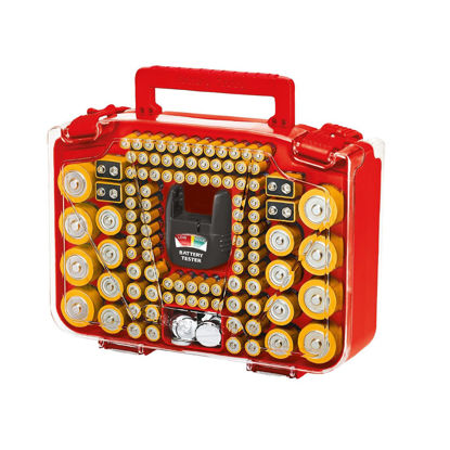 Picture of Ontel Battery Daddy Smart - Battery Organizer Storage Case with Tester, Stores & Protects Up to 150 Batteries, Clear Locking Lid, As Seen On TV, Smart - 150 Batteries (BADAS-MC4)