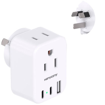 Picture of US to Australia New Zealand Power Plug Adapter, Type I Plug Adapter with 2 Outlets 3 USB Ports(2 USB C), Australia Travel Plug Adapter for USA to Australian AU China Argentina Fiji Travel Essentials