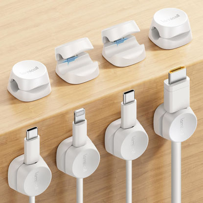 Picture of 8Pack Cord Organizer [1s Lock] Spring Cable Management Clips - Lamicall Desk Cord Holder, Adhesive Cute Round Cable Clip, Phone Charger Wire Organizer Keeper for Nightstand Car Office Accessory, White
