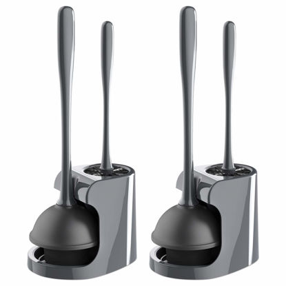 Picture of MR.SIGA Toilet Plunger and Bowl Brush Combo for Bathroom Cleaning, Gray, 2 Sets