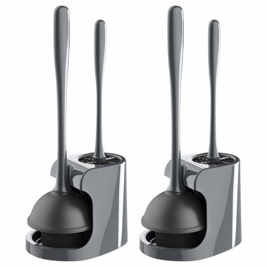 Picture of MR.SIGA Toilet Plunger and Bowl Brush Combo for Bathroom Cleaning, Gray, 2 Sets