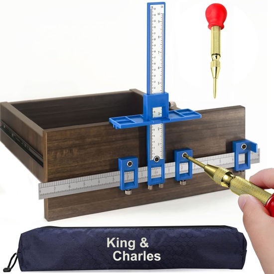 Picture of King&Charles Cabinet Hardware Jig, Cabinet Handle Jig with Automatic Center Punch, Cabinet Jig for Handles and Pulls on Drawers/Cabinets, Cabinet Hardware Template Tool Perfect Set.