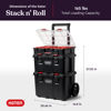 Picture of Keter Stack-n-Roll Modular Tools Organizer for Garage Storage and DIY, 3 Piece Resin Rolling Tool Box System for Small Parts, Black