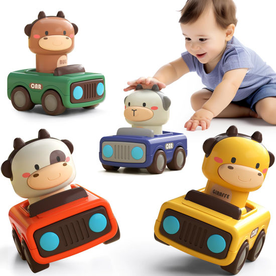 Picture of iPlay, iLearn Press to Go Car Toys for Toddlers 1-3, Baby Animal Racing Cars, Infant Play Vehicle Set, Baby Push Go Friction Car Toys for 6-9-12-18 Months, 1st Birthday Gifts for 1-2 Years Old Boys