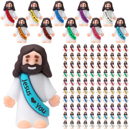 Picture of Bememo 100 Pcs Mini Jesus Figures Jesus Loves You Original Design Jesus Toys Little Jesus Figures to Hide and Seek Sunday School Religious Party Favors Gift for Easter Egg Stuffers (Vibrant Color)