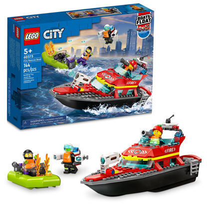 Picture of LEGO City Fire Rescue Boat 60373, Toy Floats on Water, with Jetpack, Dinghy and 3 Minifigures, Everyday Hero Toys for Kids, Boys and Girls Ages 5+