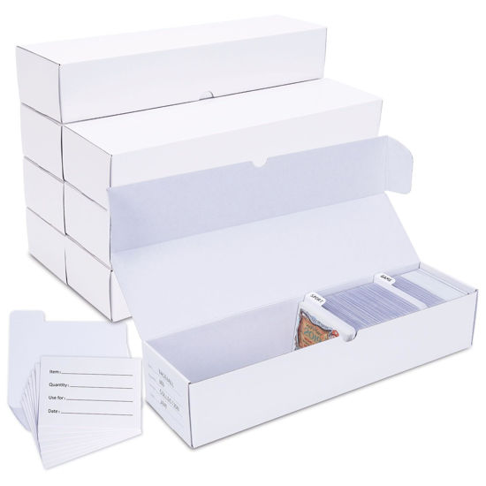 Picture of Leyzan Trading-Card Storage Box, 8-Pack • 1000 Count Corrugated Cardboard Storage Box with dividers & labels for TCG/Magic/Mtg storage and Collection, 14.4 INCH Horizontal