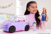 Picture of Barbie Doll Accessories, Toy Car Electric Vehicle with Charging Station, Plug & Sunroof, Purple 2-Seater Transforms into Convertible
