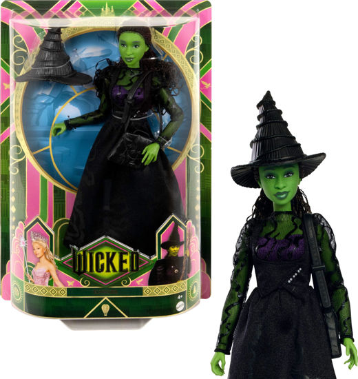 Picture of Mattel Universal Wicked Elphaba Fashion Doll & Accessories with Green Skin, Braided Black Hair, Posability & Removable Ballroom Look