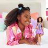 Picture of Barbie Fashionistas Doll #234 with Brown Hair, Wearing Sequined Purple Bubble Dress with Satiny Skirt, Silvery Necklace and Heels