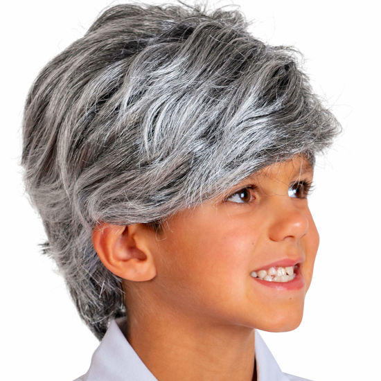 Picture of Skeleteen Grey Old Man Wig - Salt and Pepper Hair Old Person Grandpa Wigs Costume Accessories for Boys and Girls