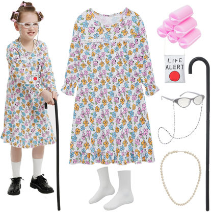 Picture of Z-Shop Old Lady Costume for Girls 100 Days of School Costume Grandma Granny Nightgown for Kids,6