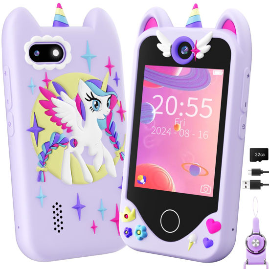 Picture of Kids Smart Phone for Girls Gifts - Toddler Christmas Birthday Gift for Age 3 4 5 6 Year Old, Kids Cell Phone Toy with Touchscreen, Dual Cameras, Learning, Music Player, Games with 32 GB Card