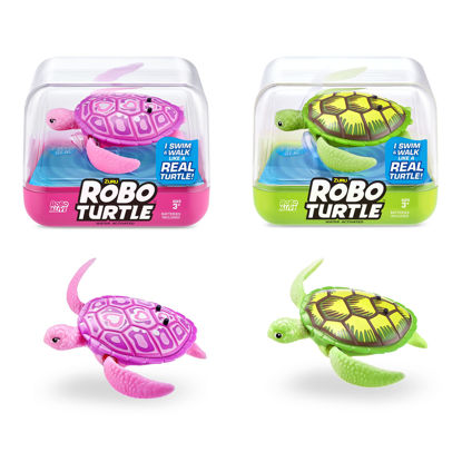 Picture of ROBO ALIVE Robo Turtle Robotic Swimming Turtle (Green + Pink) by ZURU Water Activated, Comes with Batteries, Exclusive (2 Pack)