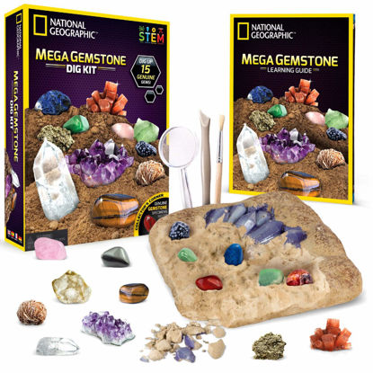 Picture of NATIONAL GEOGRAPHIC Mega Gemstone Dig Kit - Dig Up 15 Real Gemstones and Crystals, Science Kit for Kids, Gem Digging Kit, Gift for Girls and Boys, Mining Kit, Rock Collection