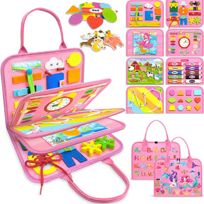Picture of Gojmzo Busy Board Montessori Toys for 1 2 3 4 Year Old Girl Birthday Gifts, Busy Book Sensory Toys for Toddlers 1-3, Toddler Girl Toys Age 1-2, 2-4, Learning Educational Toy Travel Activities