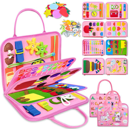 Picture of Exorany Busy Board Montessori Toys for 1 2 3 4 Year Old Girl Birthday Gifts, Toddler Girl Toys 1-2, 2-3, Busy Book Sensory Toys for Toddlers 1-3, Learning Educational Activities Travel Toy