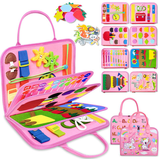 Picture of Exorany Busy Board Montessori Toys for 1 2 3 4 Year Old Girl Birthday Gifts, Toddler Girl Toys 1-2, 2-3, Busy Book Sensory Toys for Toddlers 1-3, Learning Educational Activities Travel Toy