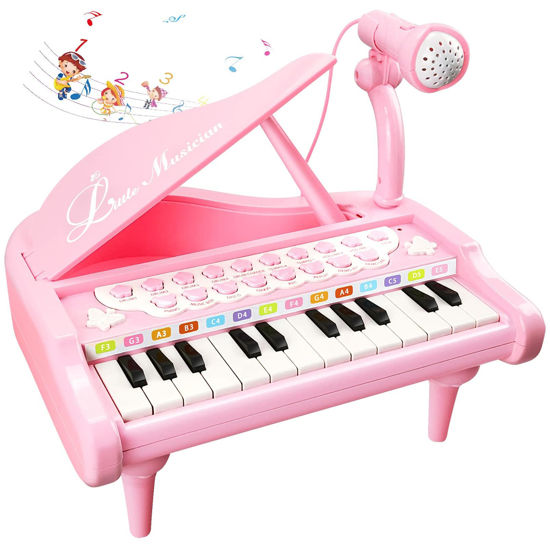 Picture of Love&Mini Pink Piano Toys for 1+Years Old Girls First Birthday Gifts Toddler Piano Music Toy Instruments with 24 Keys and Microphone