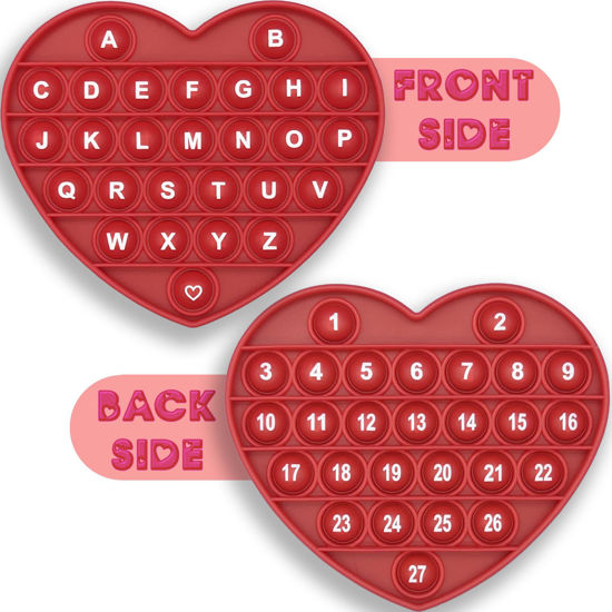 Picture of PETBSNVB Red Heart Shaped Pop Bubble Valentines Fidget Toy with Letters and Numbers, Xmas Gift Sensory Toy with Alphabets Kids Birthday Party Classroom Prize Stress Reliever
