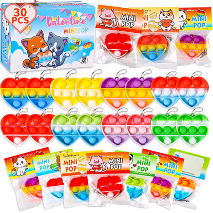 Picture of Valentines Day Gifts for Kids - Prefilled 30 Valentines Cards with Mini Pop Fidget Toys Bulk- Valentine Exchange Gift for Classroom,School Party Favors for Kids,Valentine's Day Prize Toys