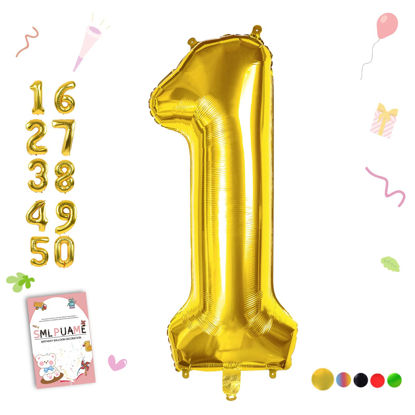 Picture of Smlpuame 40 inch Number Balloon 0-9 Gold Large Number 1 Balloons,Digital Balloons for Birthday Party Celebration Decorations Supplies, Helium Foil Number Balloons for Wedding Anniversary