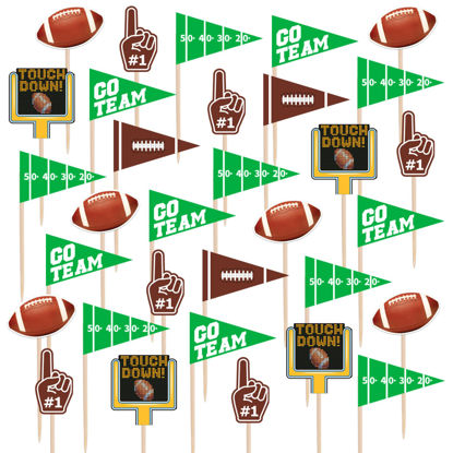 Picture of Gatherfun 96pcs Football Themed Toothpicks, Cupcake Toppers, Cocktail Picks for Birthday Party, Game Day, Tailgate Decorations