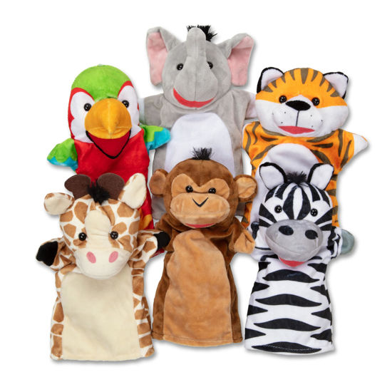 Picture of Melissa & Doug Safari Buddies Hand Puppets, Set of 6 (Elephant, Tiger, Parrot, Giraffe, Monkey, Zebra) Soft, Plush Animal Hand Puppets For Toddlers And Kids Ages 2+
