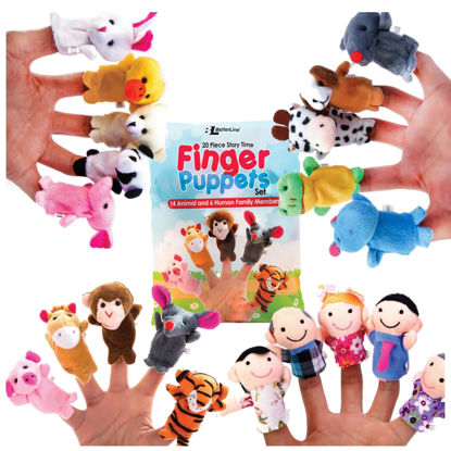 Picture of 20-Piece Story Time Finger Puppets Set - Cloth Velvet Puppets - 14 Animals and 6 People Family Members