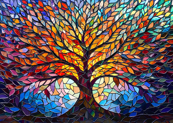 Picture of PICKFORU Stained Glass Puzzle Tree of Life Puzzles for Adults 1000 Pieces, Impossible Hard Difficult Challenging Puzzles for Adults, Colorful Mosaic Tree of Life Jigsaw Puzzle 1000 Pieces