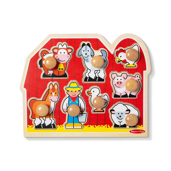 Picture of Melissa & Doug Farm Animals Jumbo Knob Wooden Puzzle Wooden Peg Chunky Baby Puzzle, Preschoool Learning, Knob Board For Toddlers Ages 1+