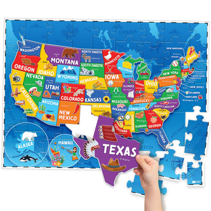 Picture of United States Puzzles for Kids Ages 4-6 - Educational Toys for Boys & Girls - 70Pcs USA Map Kids Puzzle with 50 States & Capitals - Christmas Gifts for Kids - Floor Jigsaw Puzzles