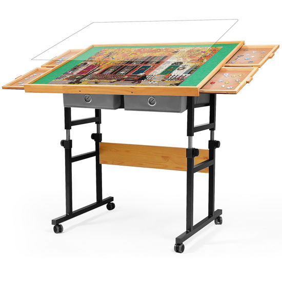 Picture of Puzzle Table with Wheels, for 1500 Pieces with Drawers and Cover, 35.4"x26.4" Adjustable Height & 45° Tilting, Puzzle Board for Adults