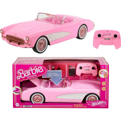 Picture of Hot Wheels Barbie RC Corvette from Barbie The Movie, Full-Function Remote-Control Toy Car Holds 2 Barbie Dolls