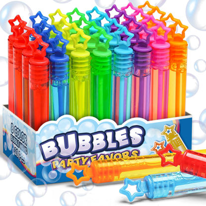 Picture of 32 Pcs 8 Colors Neon Bubbles Party Favors For Kids, Mini Star Bubble Wand Bulk In Gift Box as Goody Bags Stuffer, Classroom Giveaways, Carnival Prizes Toy, Birthday Treats, Party Supplies For Toddlers