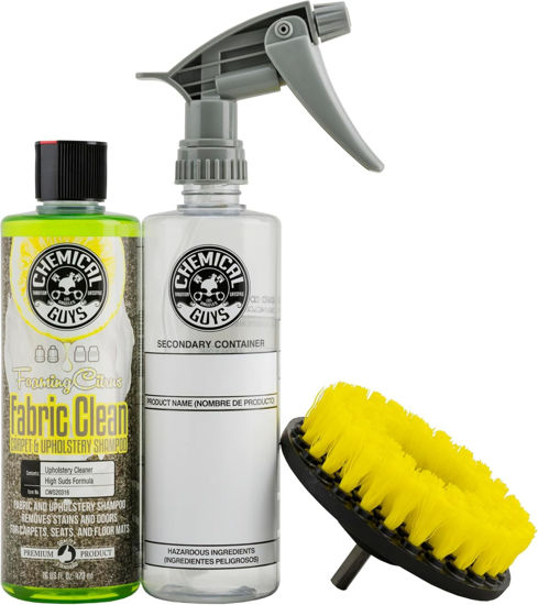 Picture of Chemical Guys CWS203 - HOL315 Foaming Citrus Fabric Clean, Easy-to-Use Drill Brush Carpet & Upholstery Fabric Cleaning Kit (Car Carpets, Seats & Floor Mats), 16 fl oz, Citrus Scent
