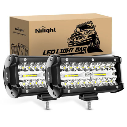 Picture of Nilight LED Pods 2Pcs 6.5 Inch 120W Triple Row Light Bar Flood Spot Combo 12000LM Driving Fog Off Road Lighting for Trucks Pickup Golf Cart SUV ATV UTV 4x4 Van Camper Boat