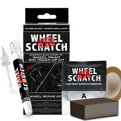 Picture of Wheel Scratch Fix Gloss Black Rim Touch Up Paint Kit, Car Wheel Scratch Repair Kit, Wheel Touch Up Paint Pen, curb rim repair kit, curb rash repair Kit, Universal Rim Alloy Gloss Black Wheel Paint (Gloss Black)