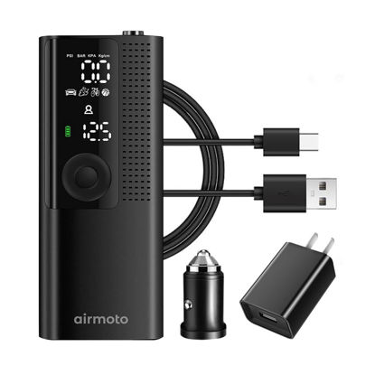 Picture of Airmoto and Power Kit Bundle Deal - 1 Bundle - Tire Inflator Portable Air Compressor with Power Kit for Charging at Home and on The Road - Cordless Air Pump for Car Tires, Motorcycle, Bicycle