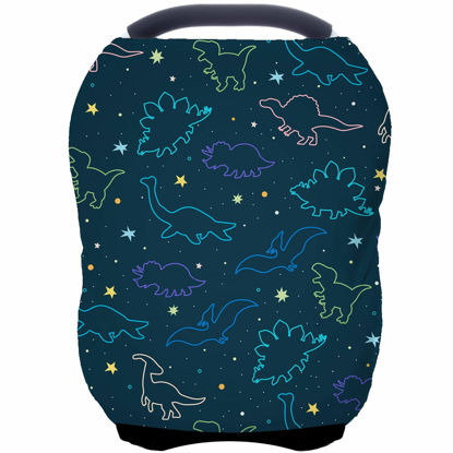 Picture of Car Seat Covers Canopy Cover - Multi-use Cover Carseat Canopy, Breathable Breastfeeding Cover, Car Seat Covers for Bbies, Boys & Girls Shower Gifts (Dark Blue Dinosaur)