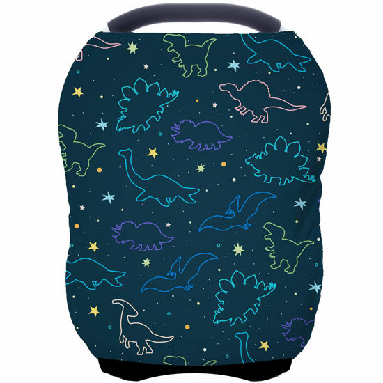 Picture of Car Seat Covers Canopy Cover - Multi-use Cover Carseat Canopy, Breathable Breastfeeding Cover, Car Seat Covers for Bbies, Boys & Girls Shower Gifts (Dark Blue Dinosaur)